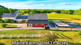 Maine Farms On 11 Acres / New England Farmhouse Pushaw Stream / ME Real Estate