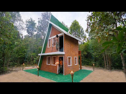 Jungle Survival - Build The Most Modern Slide Roof Villa House by Ancient Skills