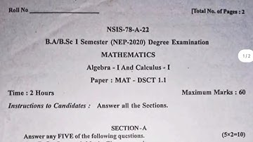 BSC 1st Sem NEP Maths question paper Mathematics gulbarga university 2022
