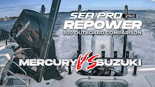 Mercury VS Suzuki 300 Sea Pro 250 Bay Boat Repower Outboard Engine Comparison Water Test and Results