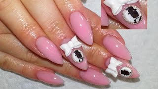 almond acrylic nail shaped 3d bow pink diy