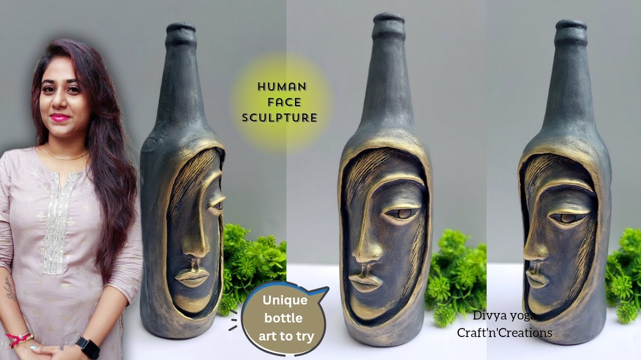 ガラスボトル　人顔　ガラスアート Human face sculpture on glass bottle/❤️Unique #glassbottleart