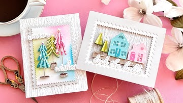 Dimensional Houses & Bottle Brush Tree Cards for Christmas | Spellbinders Timeless Trees Collection