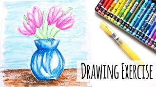 easy drawing exercise flower using expressive crayons