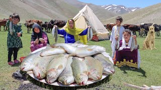 Surviving in the Highest Mountain of Afghanistan | Shepherd Mother Cooking Trout Fish in the Nature