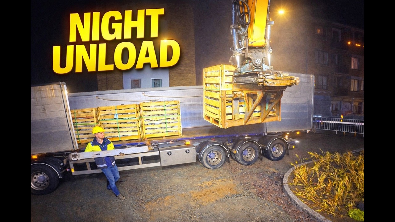 Night Unloading With Excavator