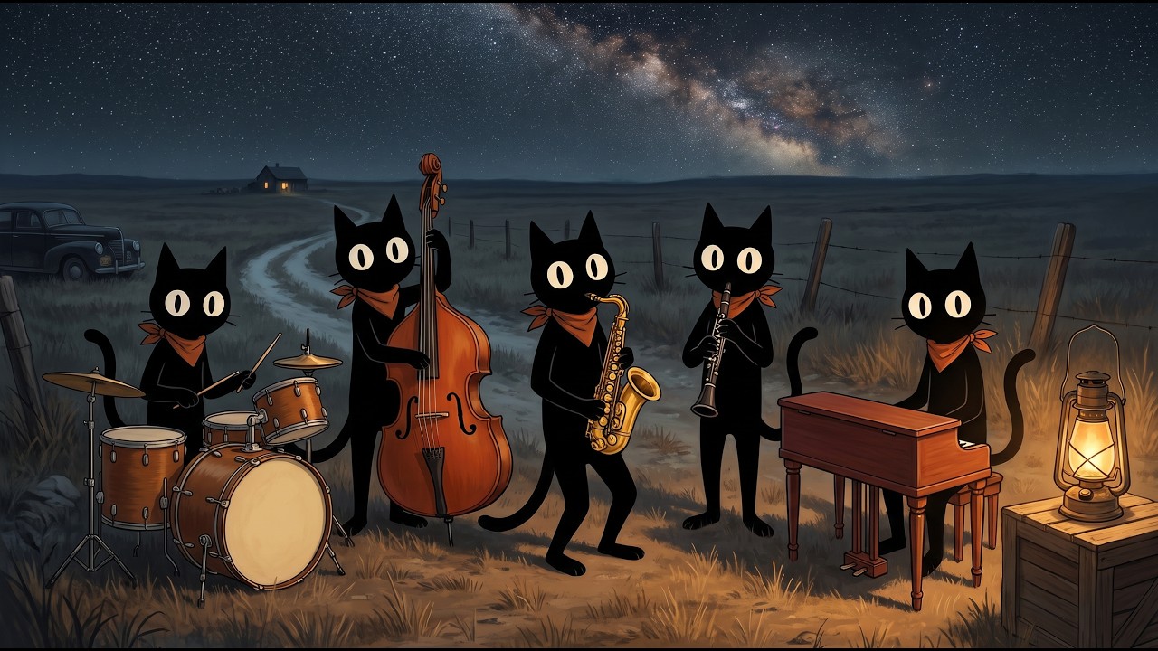 One Lantern, Plenty of Room. Black Cats Quiet Vintage Noir Jazz under the Milky Way