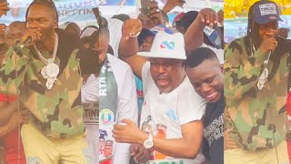 See Moment Naira Marley Climbs The Speaker To Sing For Apc Tinubu Rally As Faithia &Saidi Balogun News