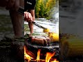 Primitive Tomahawk Steak Grilled on a Burning River Stone — Zero-Tools Cooking! 🔥🥩#food #cooking