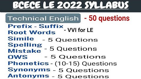 BCECE LE 2022 Detailed Syllabus | Technical English Syllabus According To Bcece Le Exam Pattern