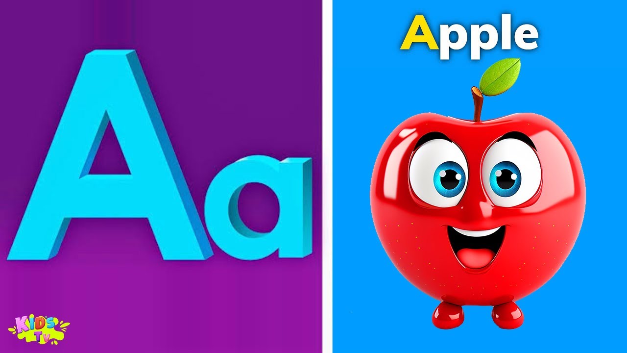 Песенка про фонетику ABC - обучающие видеопесни для малышей, буква А — яблоко, детские стишки, пе...