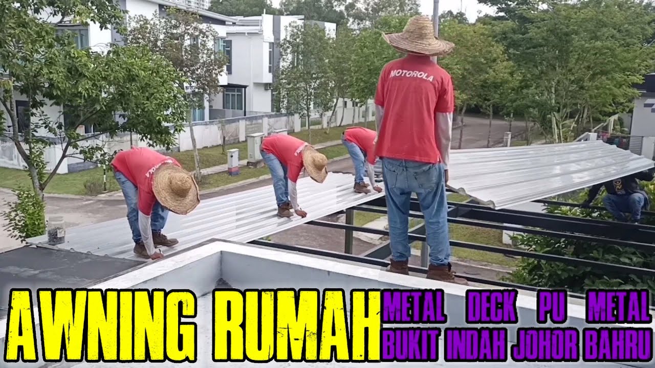 Proses pemasangan awning rumah menggunakan metal deck PU METAL,di taman bukit indah Johor bahru..