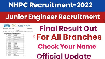 NHPC JE Final Result Out||NHPC JE Official Result Out||NHPC Junior Engineer Recruitment-2022