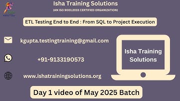 ETL Testing Day 1 Video On 6th May 2025.Call or WhatsApp us on +91-9133190573 to Enroll