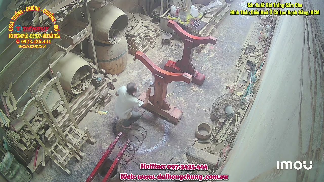 CƠ SỞ CHIÊNG TRỐNG CHUÔNG MÕ TIẾN DUY SẢN XUẤT GIÁ ĐỠ TRỐNG BẰNG GỖ CHO ĐÌNH THẦN ĐIỀU HOÀ Ở HCM