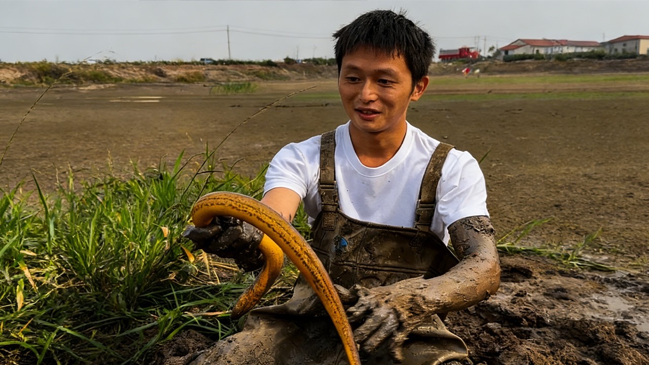 這塊塘幹了這麼久，鱔魚是越來越難抓了，還好今天抓到的條條都挺大，也算沒白折騰！#熱門 #fishing