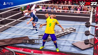 WWE 2K22 Mbappe, Ronaldo, vs Haaland, Messi, vs Ronaldo Brazil, Rashford, | 6 Man Tag Team TLC 4K