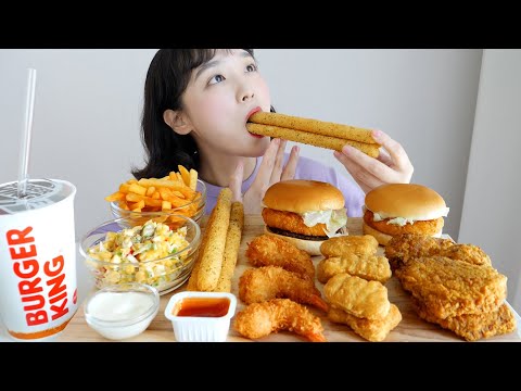 난 어른이니까 치즈스틱 한번에 3개씩 먹는다🍔버거킹 햄버거 먹방 <strong>ft</strong>. 바삭킹,콘샐러드 등 REALSOUND MUKBANG | <strong>Burger</strong> king,cheese stick :D