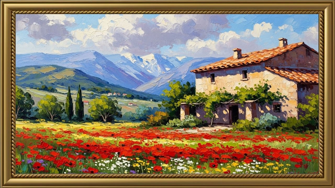 Turn Your TV Into Art 🌺 Rustic House & Red Poppy Field  2 Hours
