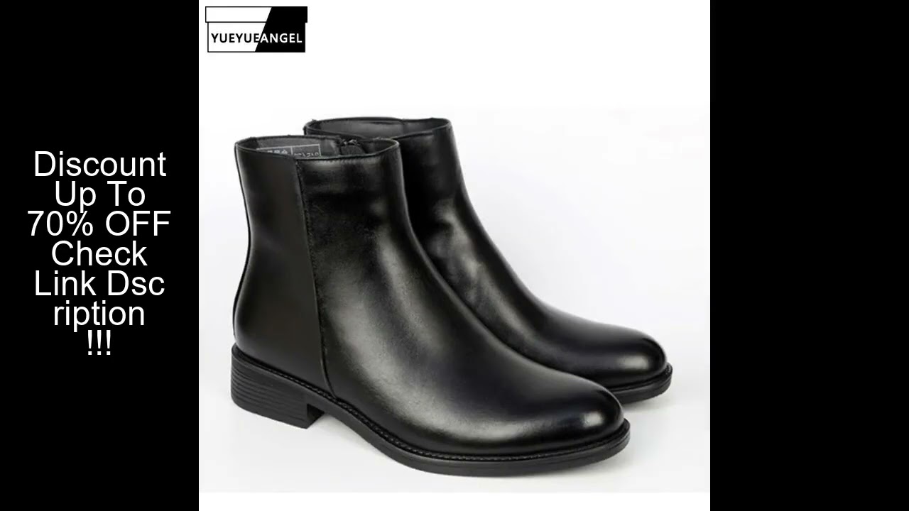 New Zipper Genuine Leather Ankle Boots Man Real Fur Lining Black  Boots Winter Warm Round Toe Fashio