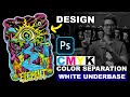 Cmyk color separation with white underbase for tshirt screenprinting