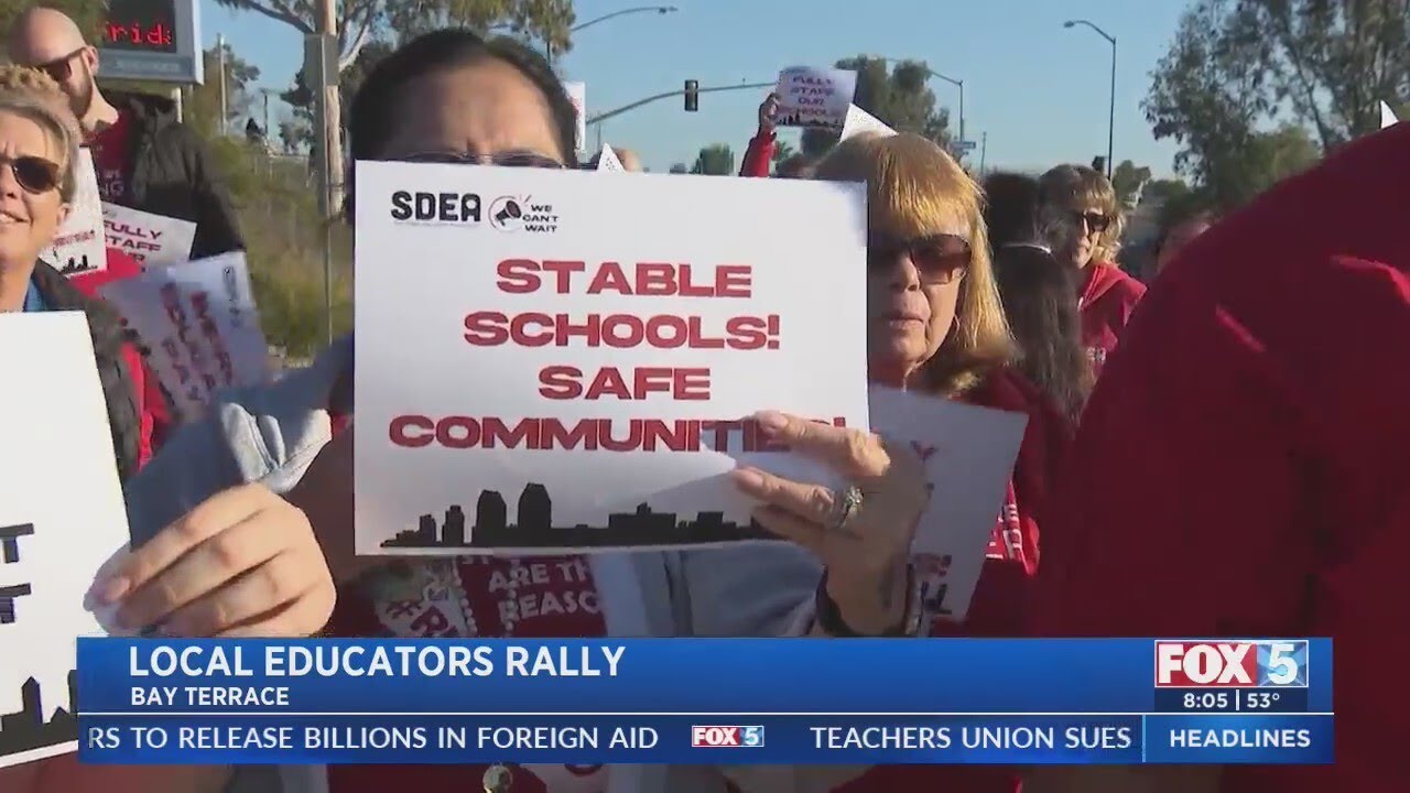 San Diego Unified educators rally as contract negotiations begin - YouTube