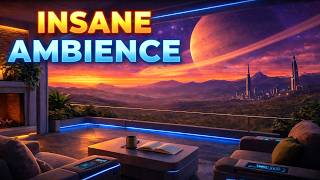 Futuristic Fireplace Ambience for Sleep &amp; Study | Sci-Fi Fantasy Deck Under Alien Skies