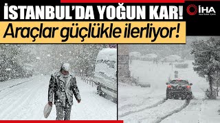 İstanbulda Kar Yağışı, Araçlar Güçlükle Ilerledi
