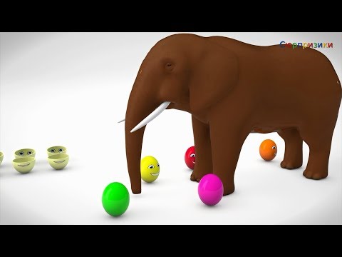 Разноцветные яйца с сюрпризом кормят слона Учим Цвета Развивающий мультик для маленьких детей
