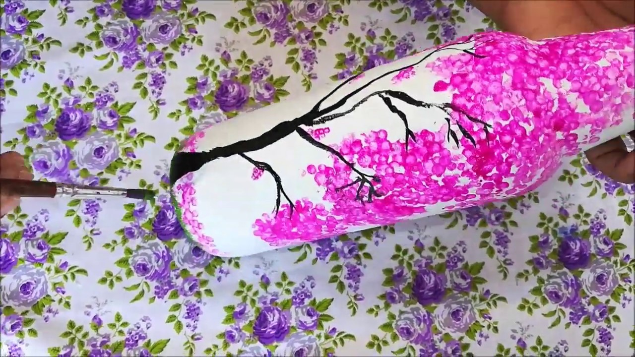 Bottle decoration ideas. best out of waste bottle.Buds painting on bottle/painting with Q-tips