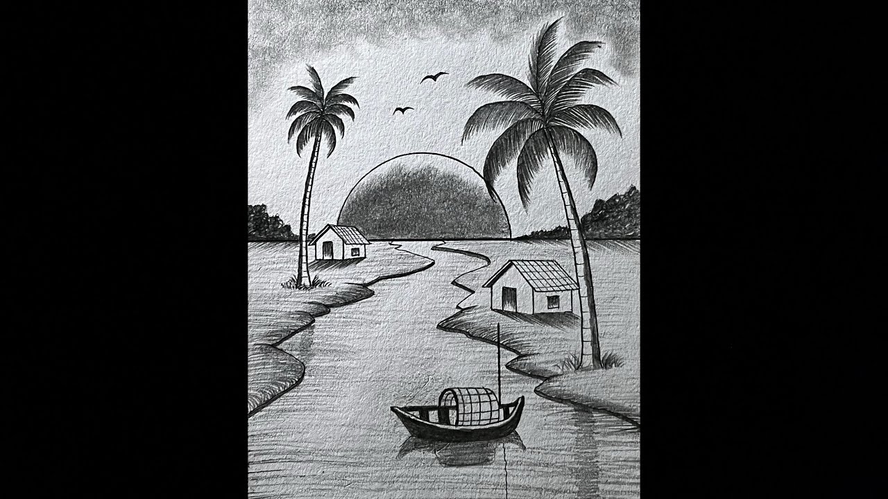How to draw sunset scenery with pencil sketch | pencil drawing | step ...