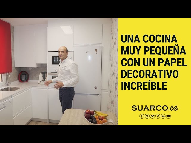 Cocina pequeña en L blanca moderna sin tiradores - Cocinas Suarco