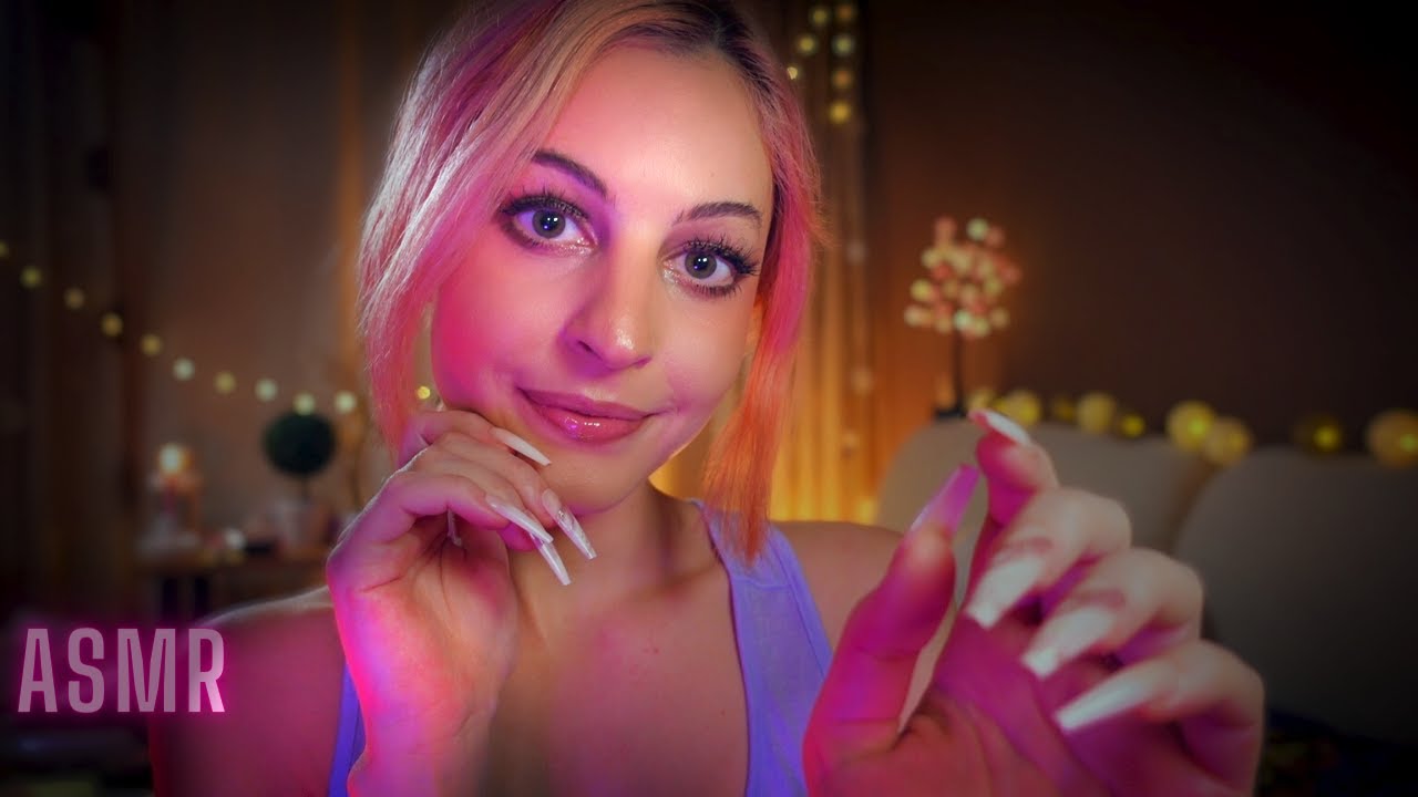 ASMR LONG NAILS FACE SCRATCHING-TOUCHING WITH INAUDIBLE EAR TO EAR (clicky) (breathy) (relaxing) ✨✨