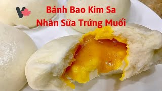 Bánh Bao Kim Sa Nhân Sữa Trứng Muối. Bánh Bao Cade làm tại Canada. Salted Egg Custard Steamed Buns Bánh Bao Kim Sa Nhân Sữa Trứng Muối. Bánh Bao Cade làm tại Canada. Salted Egg Custard Steamed Buns