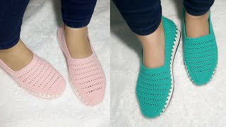 شوز كروشيه صيفي سهله How to make crochet shoes Tığ işi ayakkabı Zapatos de ganchillo