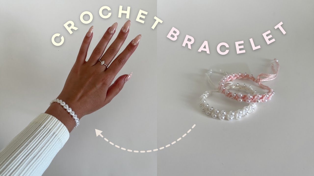 EASY crochet pearl bracelet tutorial ♡ crochet friendship bracelet ♡ very beginner friendly