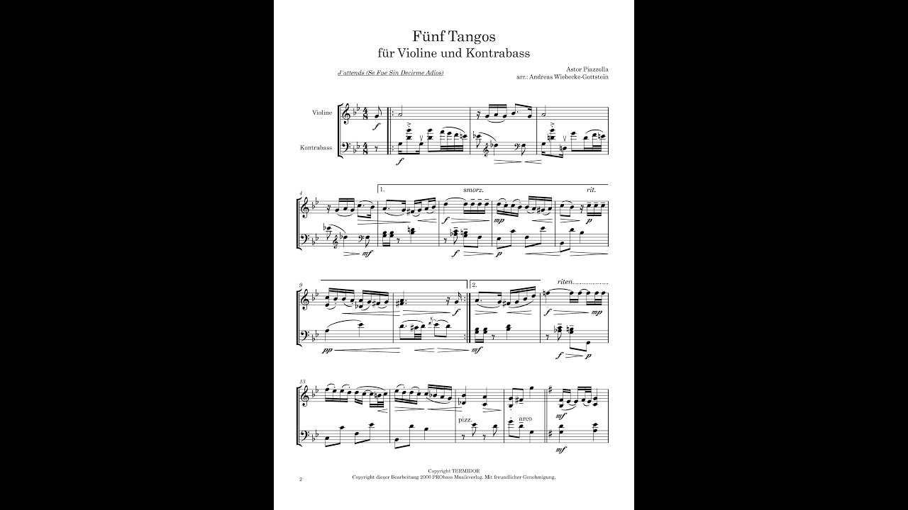 Astor Piazzolla – 5 Tangos (violín & contrabajo)