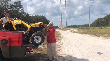 Crazy, easy way  to unload an ATV from a truck.