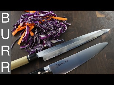 Chef vs Sushi Knife Cutting Vegetables