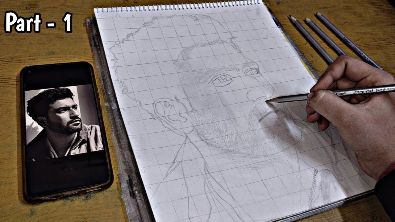Drawing Vicky Kaushal | How To Draw Vicky Kaushal |  Outline Tutorial | Using Grid Method 🤠
