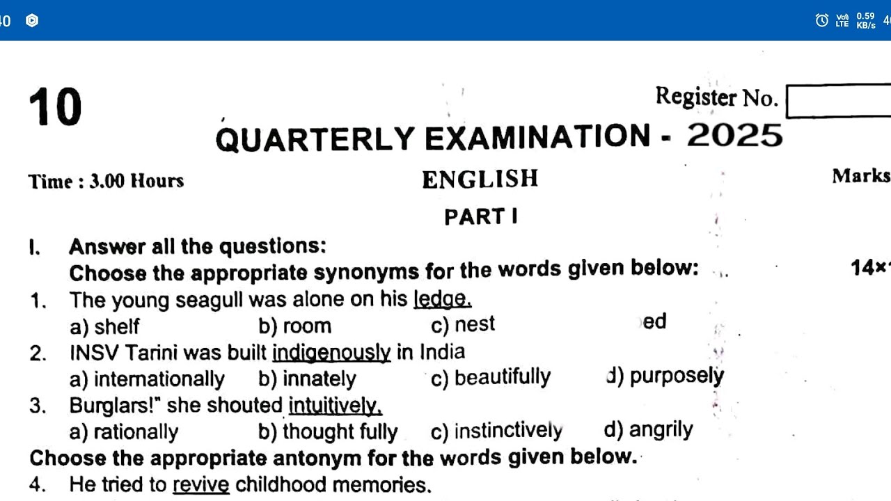 10th English quarterly exam question paper 2025|model 2026