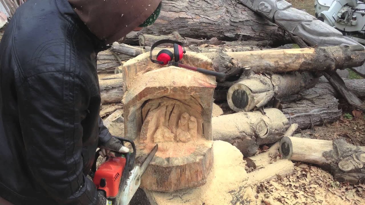 Chainsaw carving nativity scene youtube Chainsaw carving nativity scene youtube