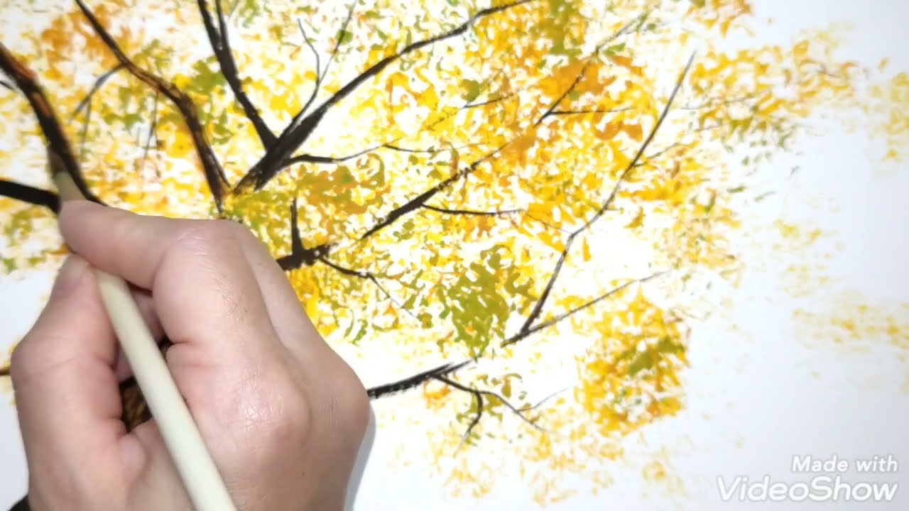 アクリル画 銀杏の木 簡単な描き方 Acrylic painting for beginners