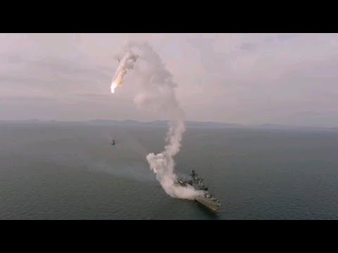 Аварийный запуск крылатой ракеты Калибр-НК с модернизированного БПК "Маршал Шапошников"