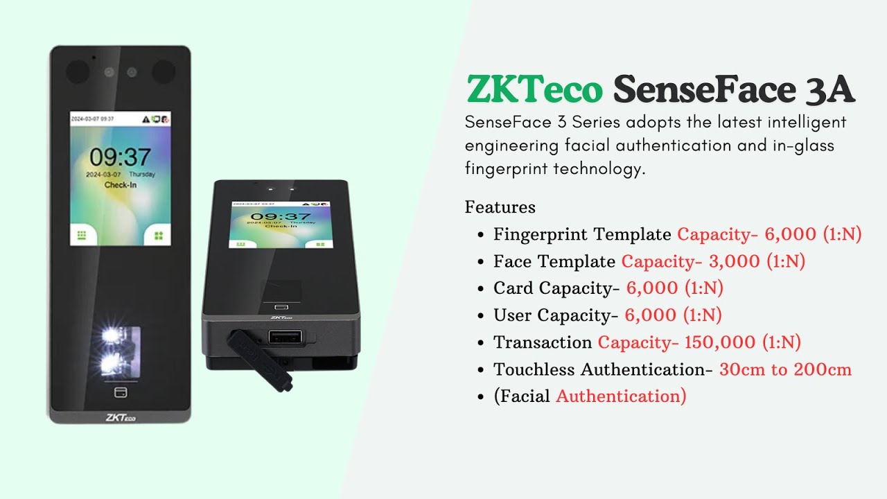 ZKTeco SenseFace 3A AI Based Face Recognition & Time Attendance Device ...