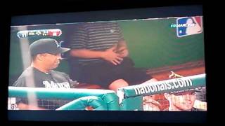 Praying mantis attacks Logan Morrison during Florida Marlins v Washington Nationals pt.4
