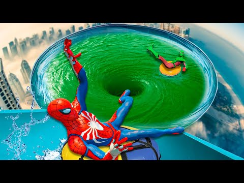 Water slide GTA 5 !NEW EPIC Giant Water Slide Spiderman Water Ragdolls Episode 47 #Water slide