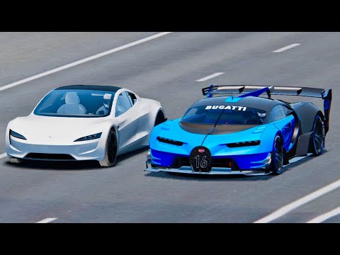 Tesla Roadster Vs Bugatti Vision Gran Turismo Drag Race