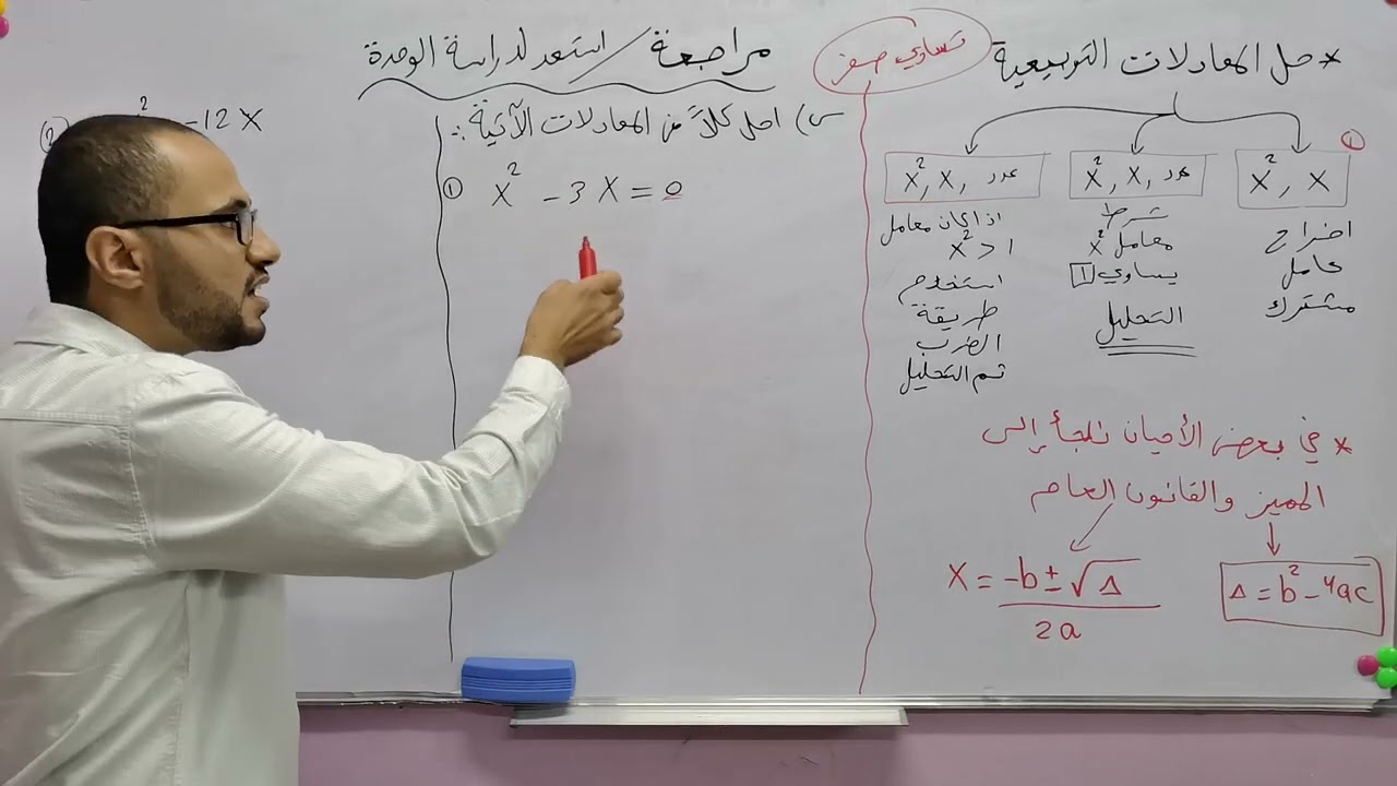 الصف العاشر/مراجعة للدرس الأول:حل نظام مكون من معادلة خطية ومعادلة تربيعية/جزء1