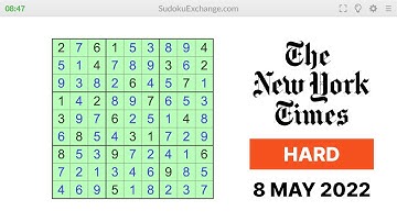 New York Times Sudoku Hard Level - 8 May 2022